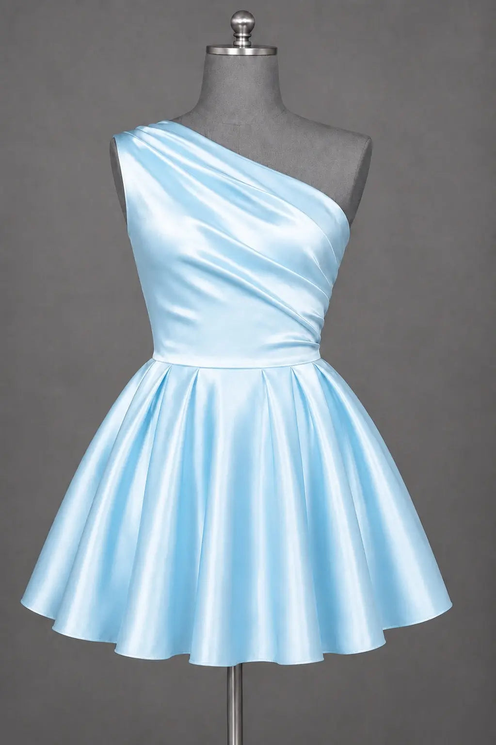 White One Shoulder Satin Mini Homecoming Dress A Line Hoco Dress KAIDRESS