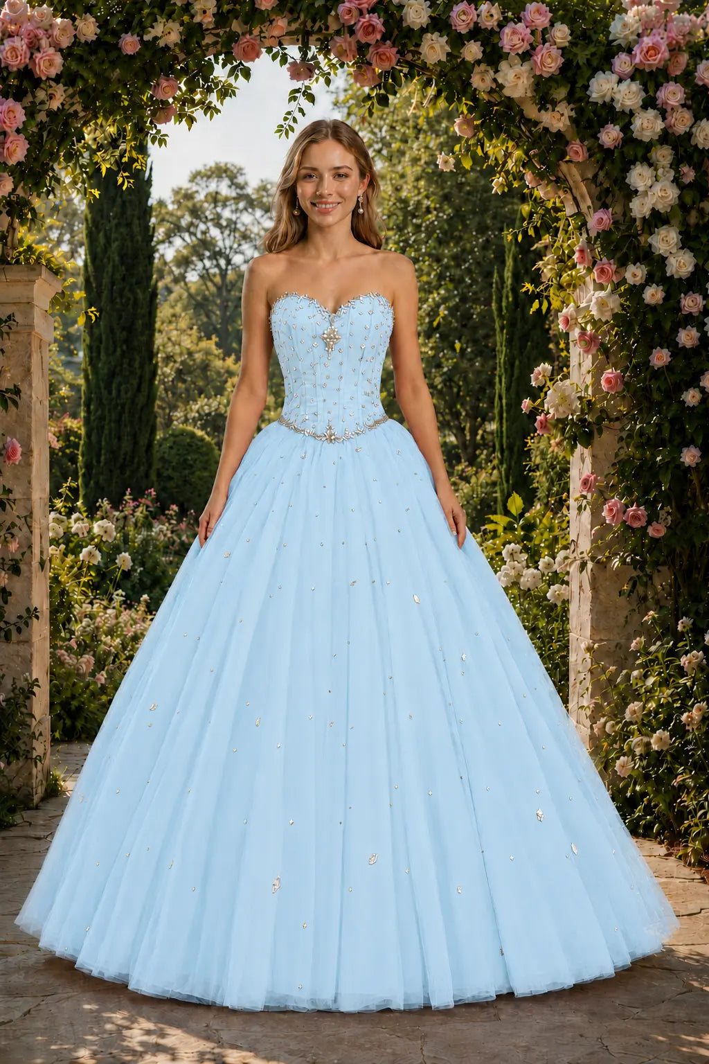 Royal Blue Princess Quinceanera Dress Rhinestone Tulle Ball Gown Prom KAIDRESS
