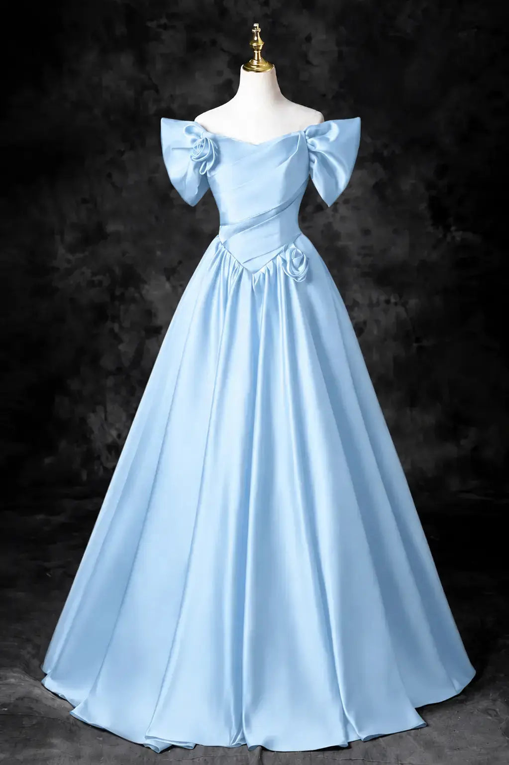 A-Line/Princess Satin Floor Length Formal Prom Dress, Off the Shoulder Prom Gown KAIDRESS
