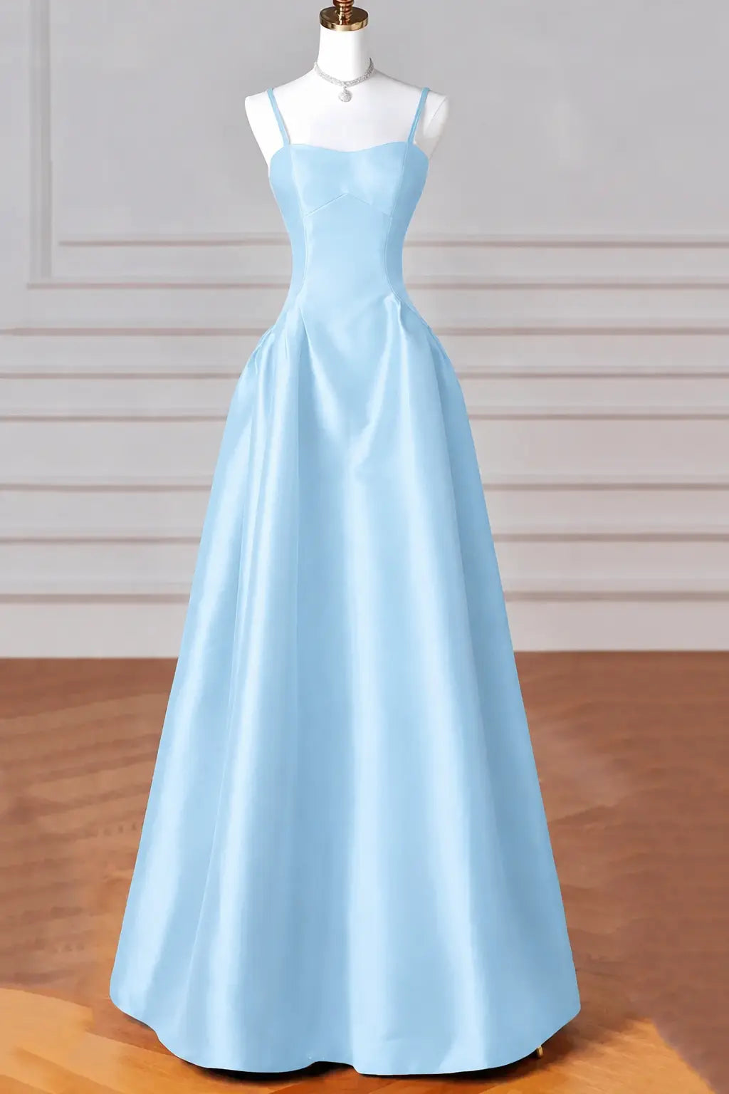 A-Line/Princess Halter Satin Sleeveless Long Prom Dress Black Prom Gown Kaidress