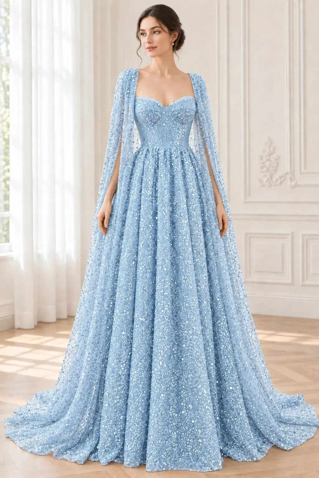 A-line Sequin Lace Purple Long Prom Dresses Sparkly Formal Evening Gowns KAIDRESS