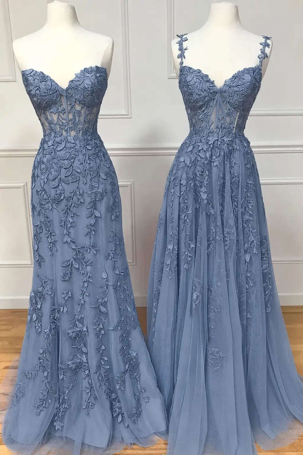 A-line Sweetheart Spaghetti Straps Sweep Train Lace Prom Dress With Beading Kaidress