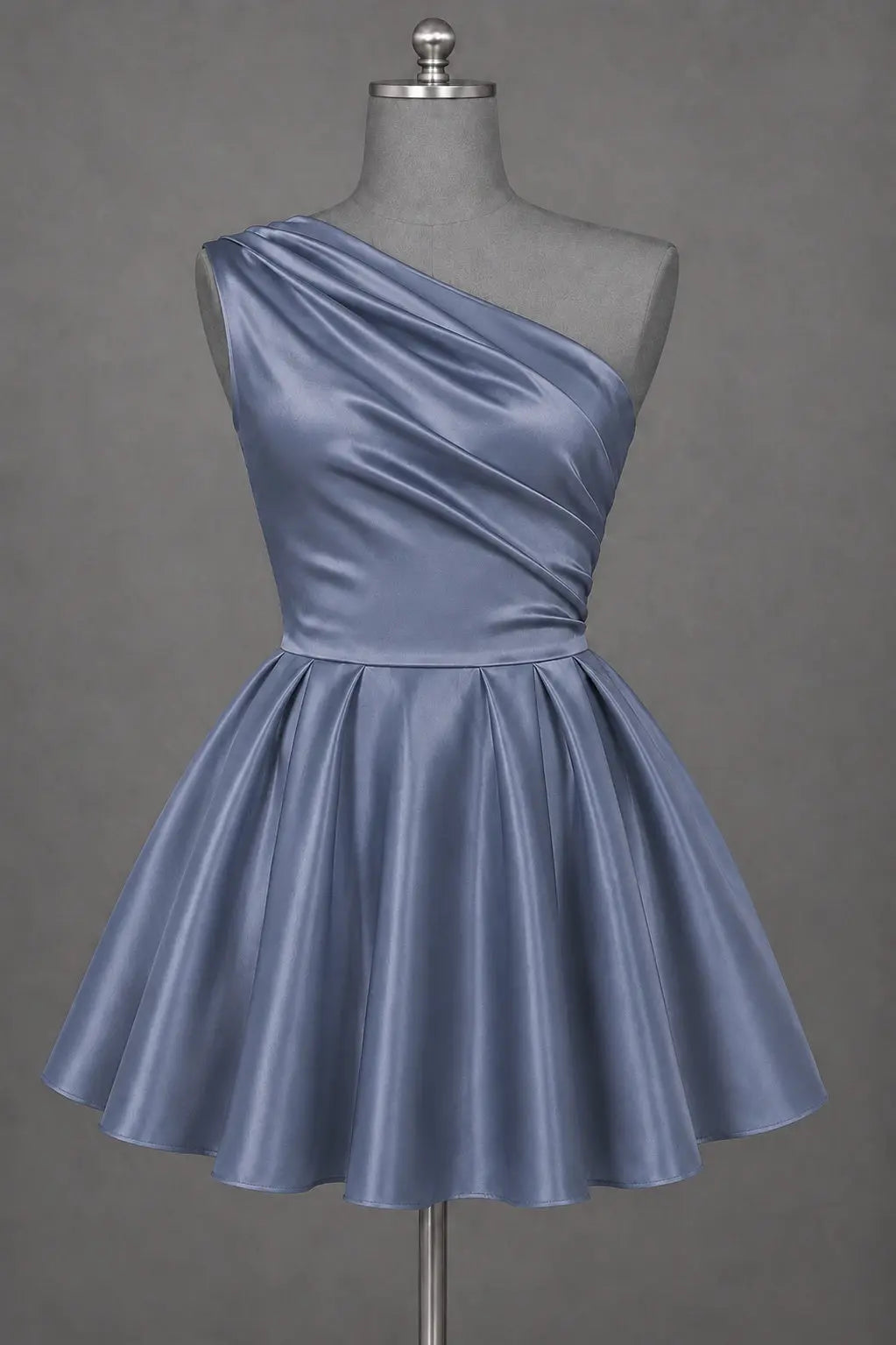 White One Shoulder Satin Mini Homecoming Dress A Line Hoco Dress KAIDRESS