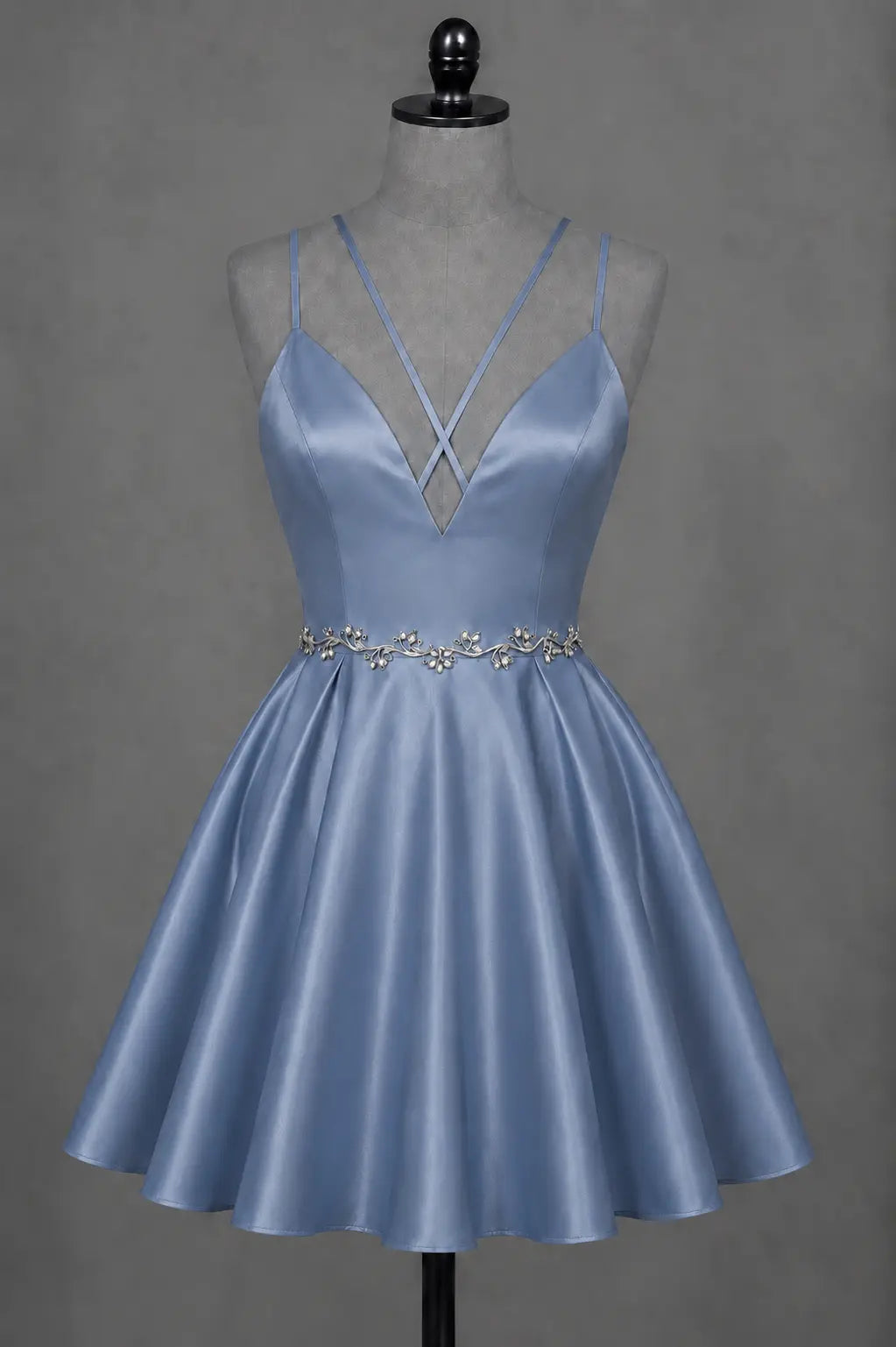 Red V Neck Satin Mini A Line Homecoming Dress With Pockets KAIDRESS