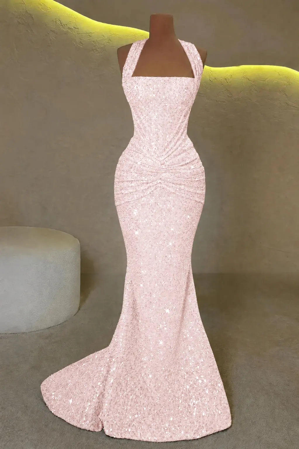 Luxury Mermaid Straps Pleated Sweep Train Corset  Sparkly Prom Dress KAIDRESS