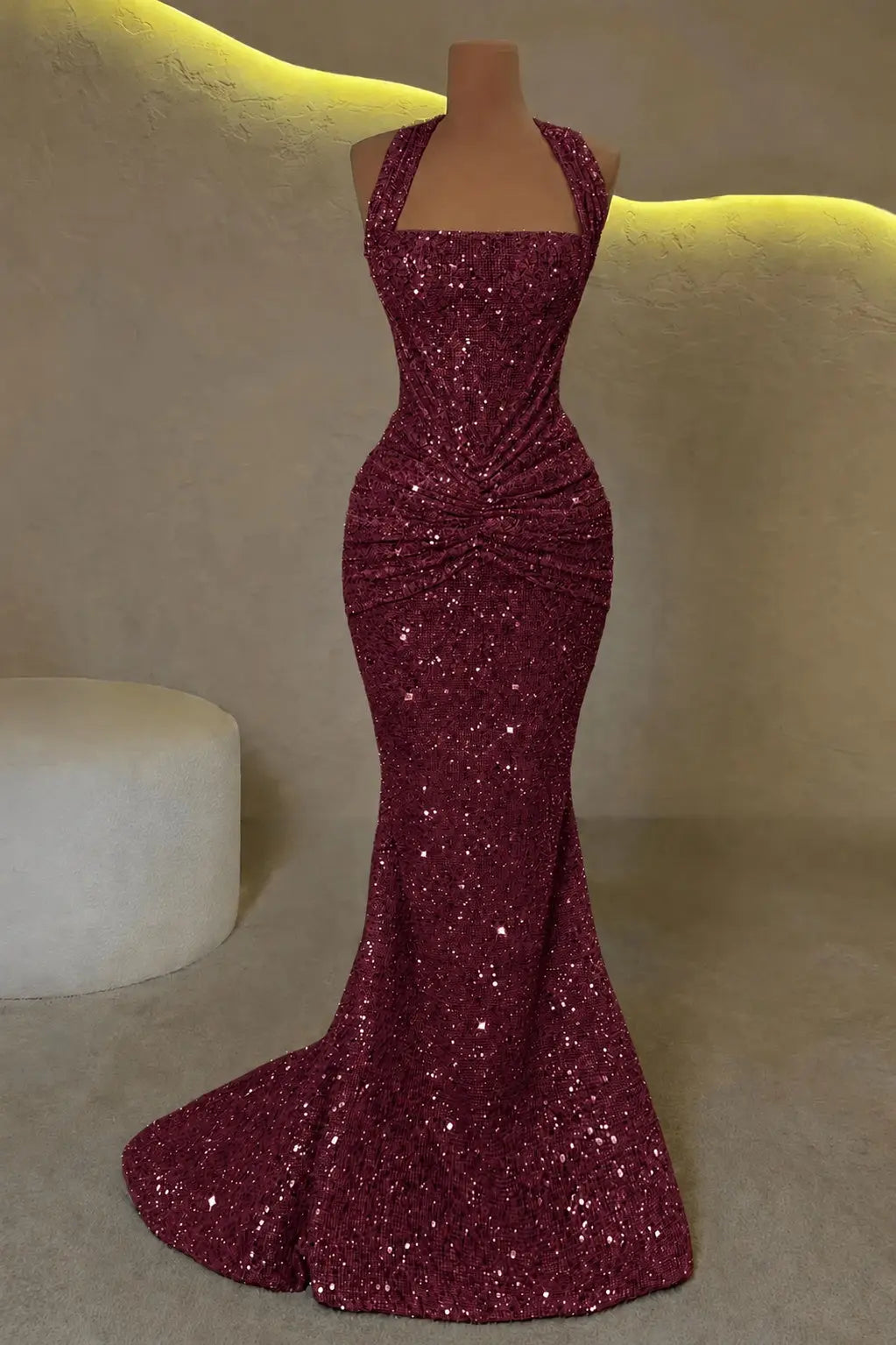 Luxury Mermaid Straps Pleated Sweep Train Corset  Sparkly Prom Dress KAIDRESS