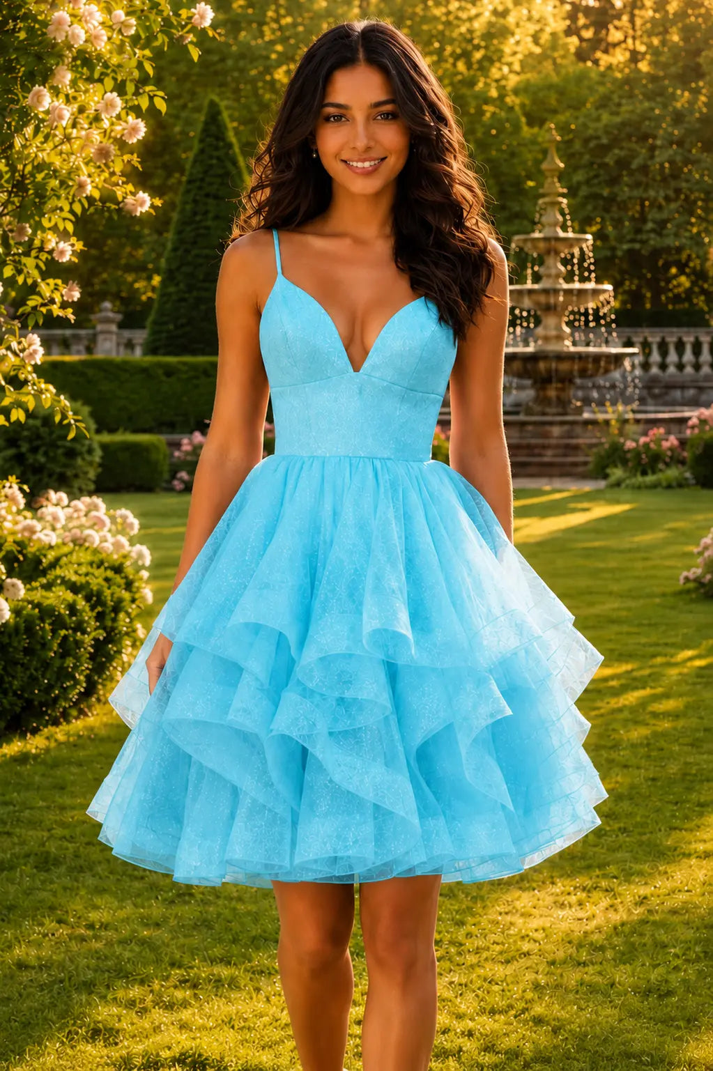 Lilac V Neck Tulle Short Homecoming Dress With Lace Up Back KAIDRESS