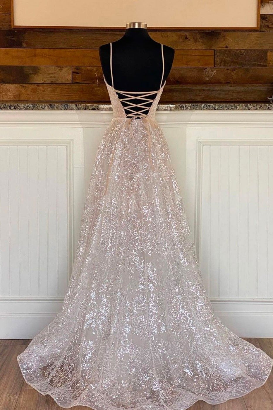 Sparkly Silver Formal Prom Dresses Long Halter Princess Evening Gowns