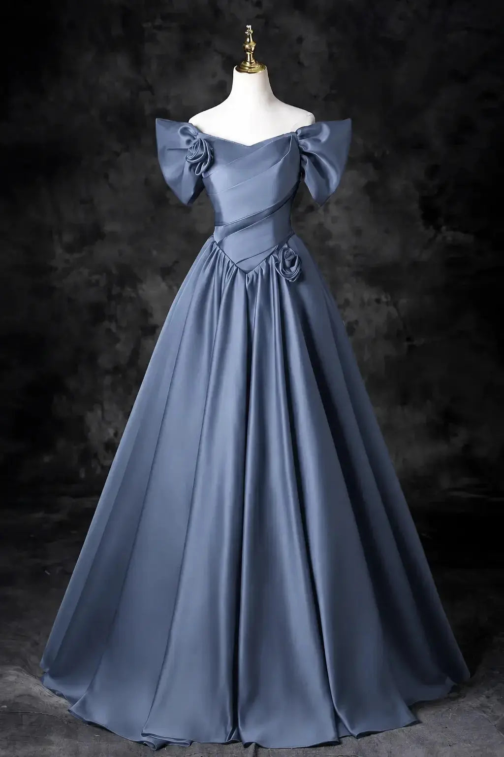 A-Line/Princess Satin Floor Length Formal Prom Dress, Off the Shoulder Prom Gown KAIDRESS