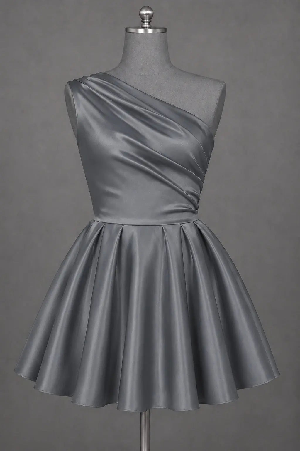 White One Shoulder Satin Mini Homecoming Dress A Line Hoco Dress KAIDRESS