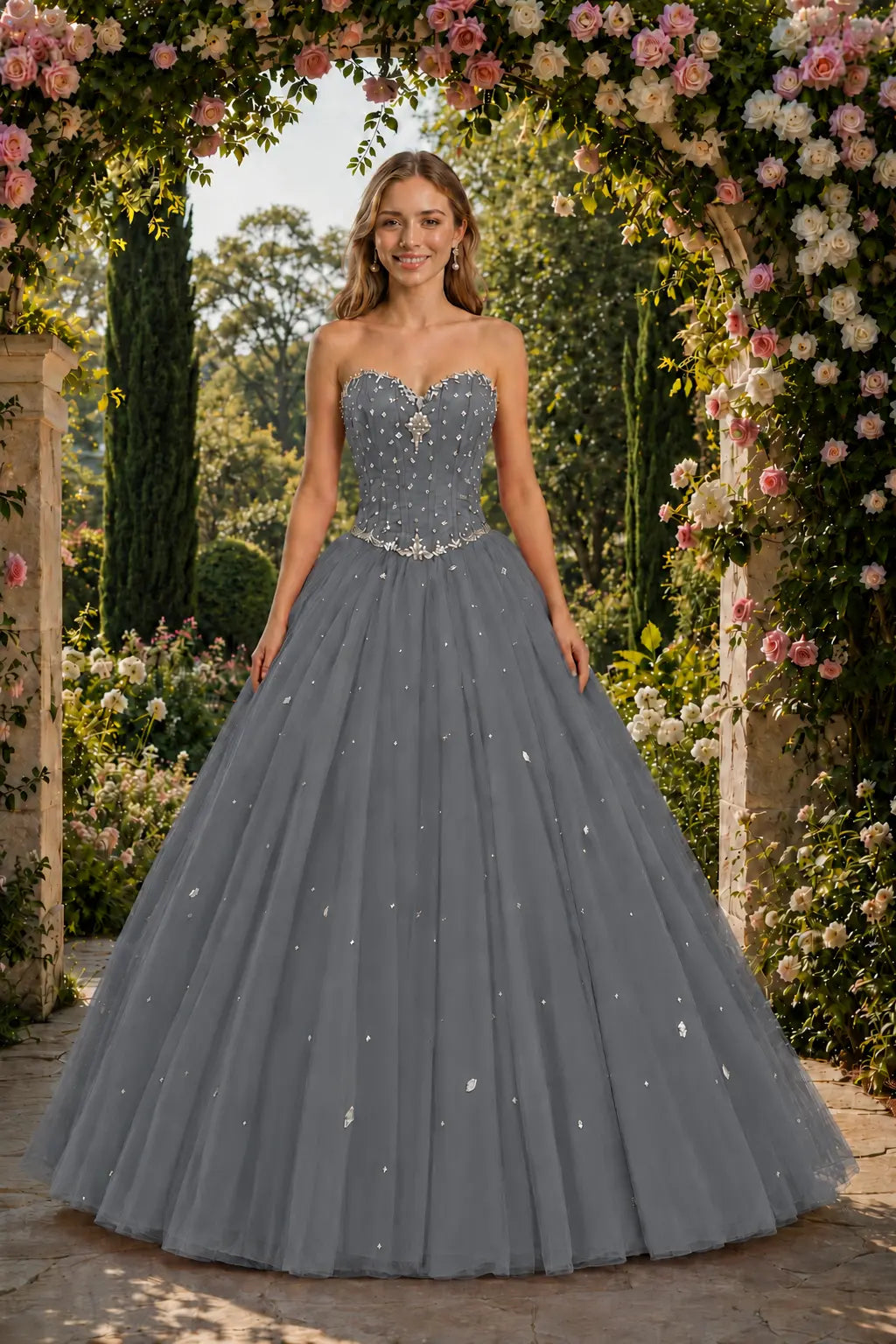 Royal Blue Princess Quinceanera Dress Rhinestone Tulle Ball Gown Prom KAIDRESS