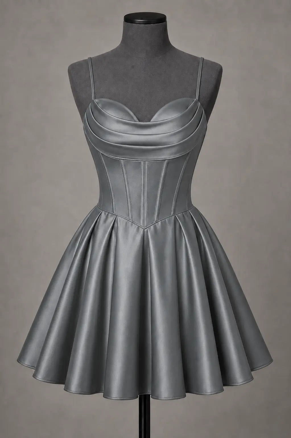 Black Satin Corset Mini Homecoming Dress A Line Hoco Party Dress KAIDRESS