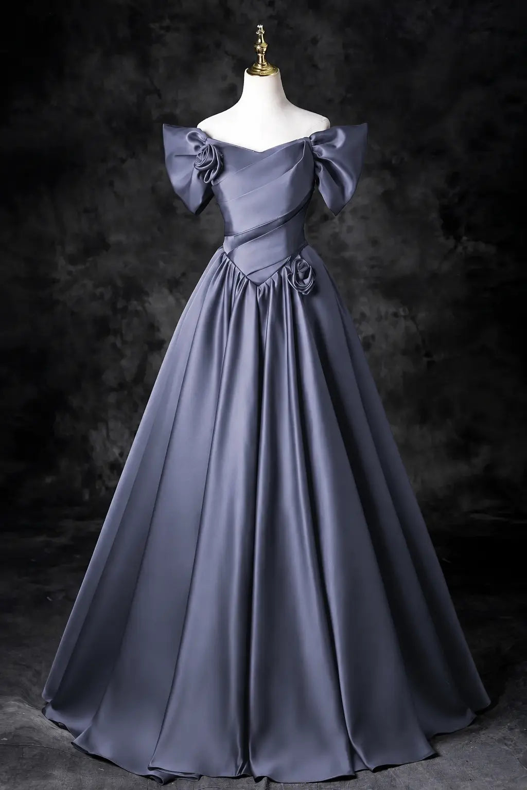 A-Line/Princess Satin Floor Length Formal Prom Dress, Off the Shoulder Prom Gown KAIDRESS