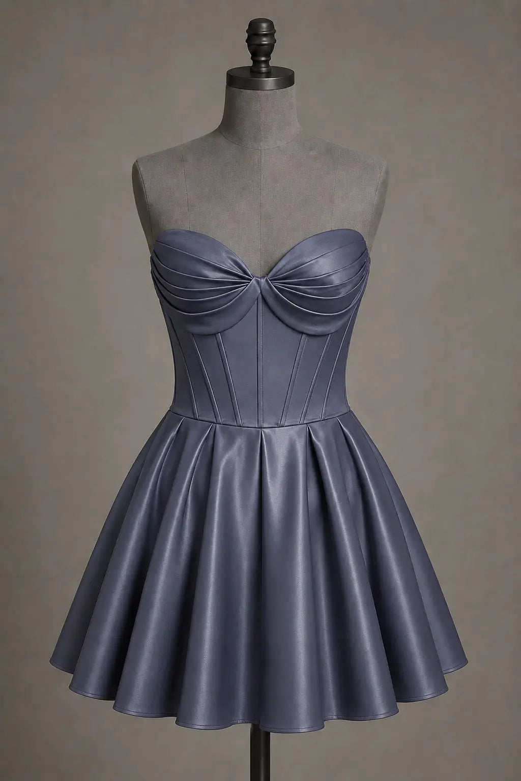 Black Sweetheart Satin Mini A Line Corset Homecoming Dress KAIDRESS