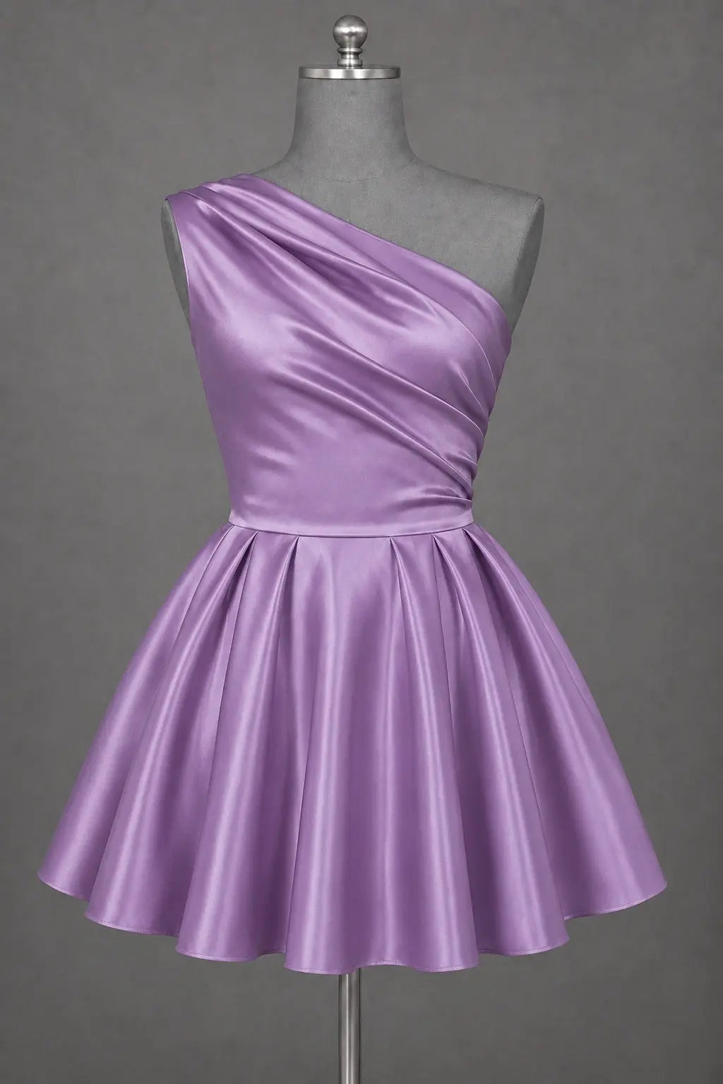 White One Shoulder Satin Mini Homecoming Dress A Line Hoco Dress KAIDRESS