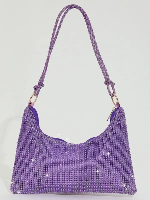 Gold Rhinestone Hobo Shoulder Bag with Adjustable Knotted Strap