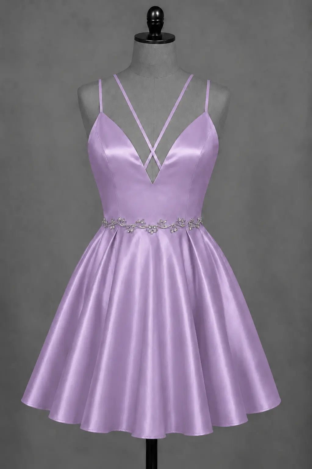 Red V Neck Satin Mini A Line Homecoming Dress With Pockets KAIDRESS