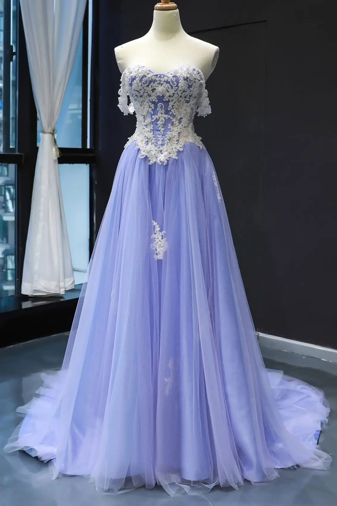 Tulle Lavender Formal Prom Dress Princess Strapless Long Evening Gowns