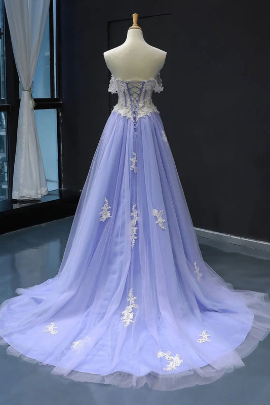Tulle Lavender Formal Prom Dress Princess Strapless Long Evening Gowns