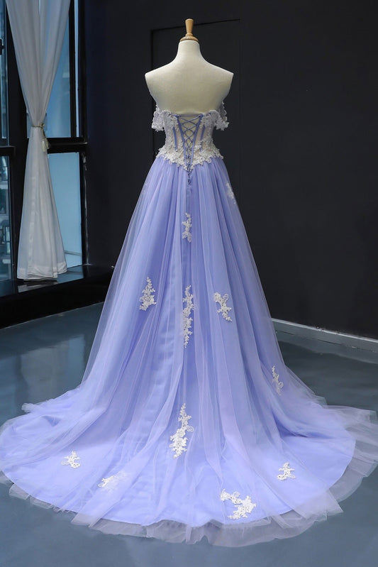 Tulle Lavender Formal Prom Dress Princess Strapless Long Evening Gowns