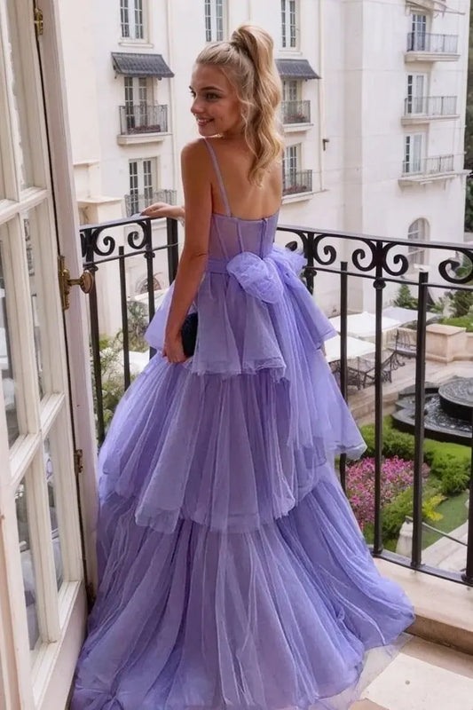 Tulle Lilac Formal Prom Dresses Princess Halter Long Evening Gowns