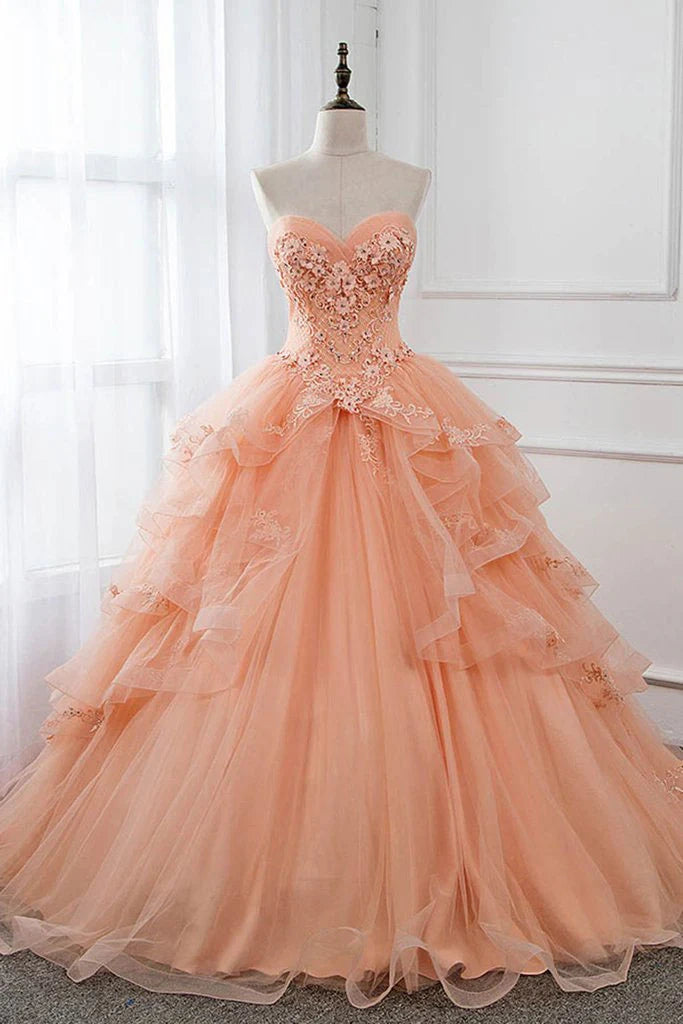 Tulle Orange Formal Prom Dresses Long Princess16 Quinceanera Dresses