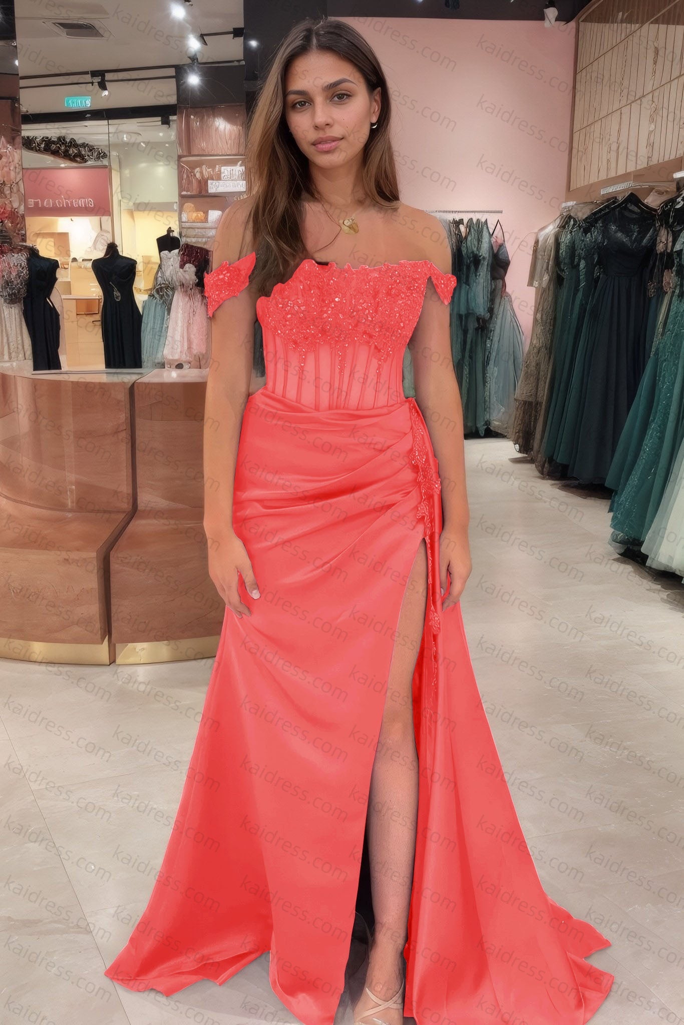 Sheath/Column Off the Shoulder Satin Beaded Prom Dress Burgundy With Appliques Prom Gown