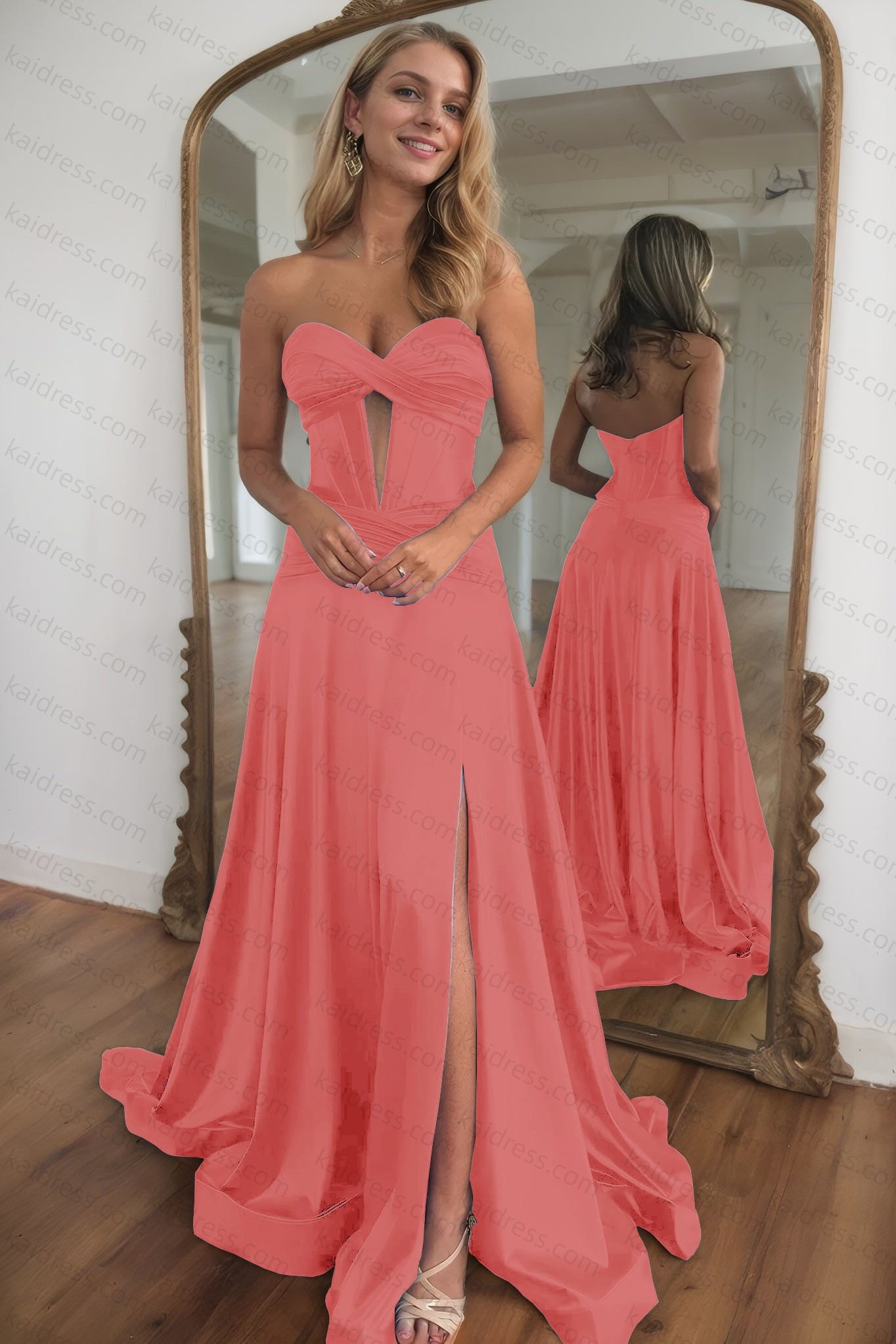 A-line Strapless Silk Long Blue Prom Dresses Elegant Evening Dress