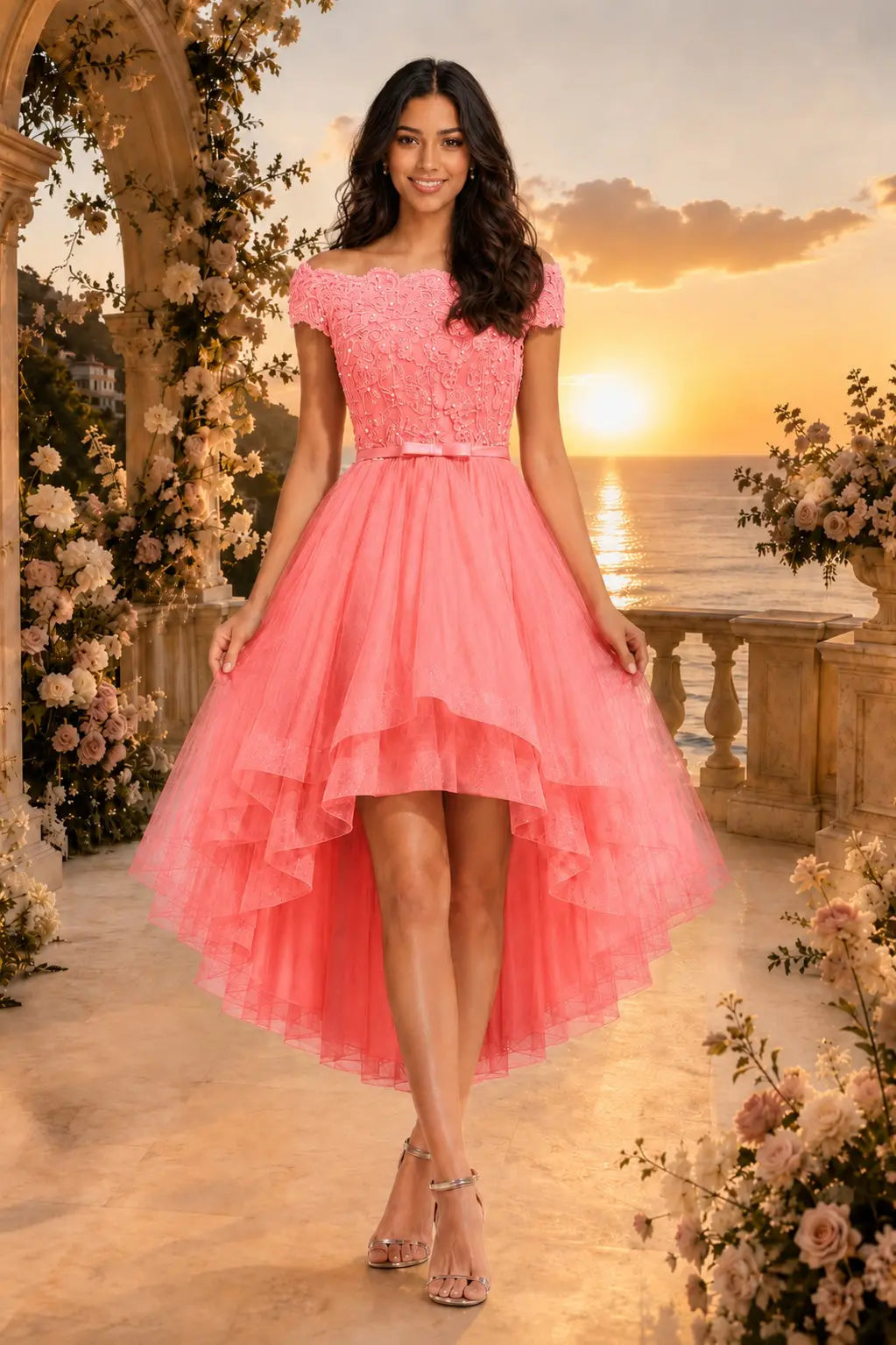 Burgundy Off the Shoulder A Line Strapless Lace Tulle Asymmetrical Dress KAIDRESS