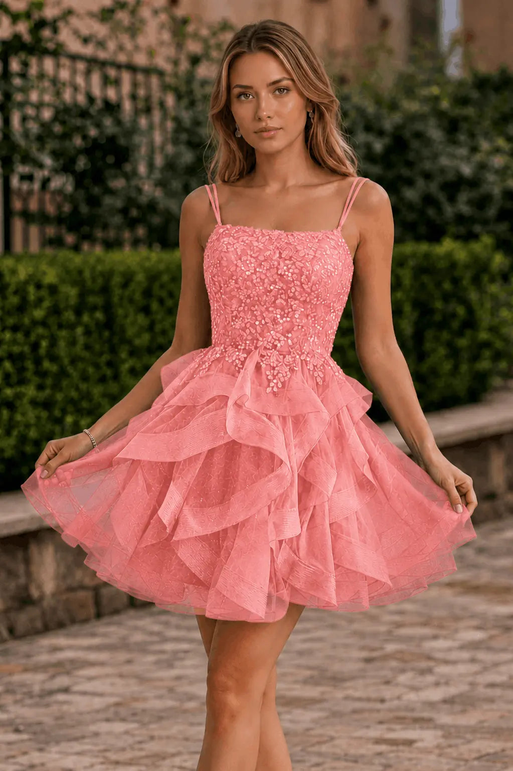 Tulle Ball Gown Homecoming Dress Square Neck Beaded Hoco Mini KAIDRESS
