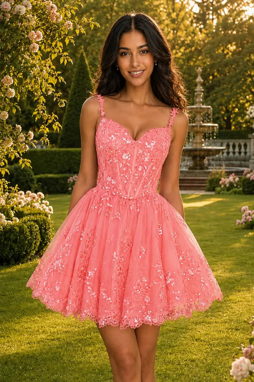 Glittering A-line Sweetheart Short/Mini Tulle Homecoming Dress with Appliqued Beading KAIDRESS