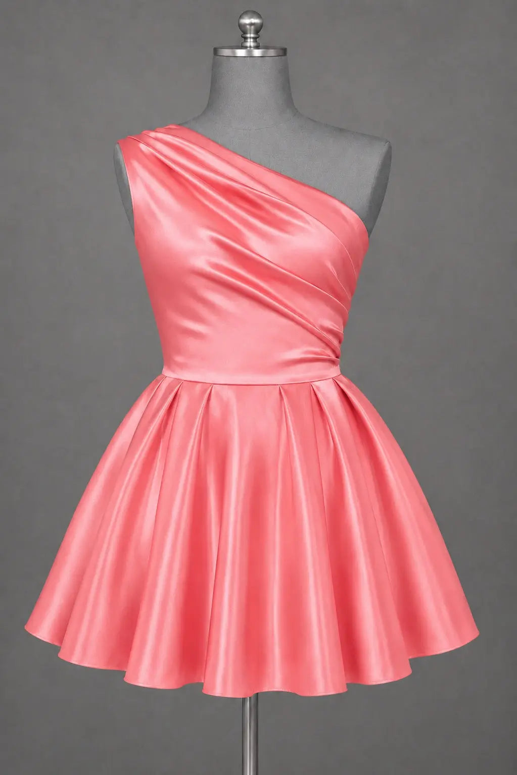 White One Shoulder Satin Mini Homecoming Dress A Line Hoco Dress KAIDRESS