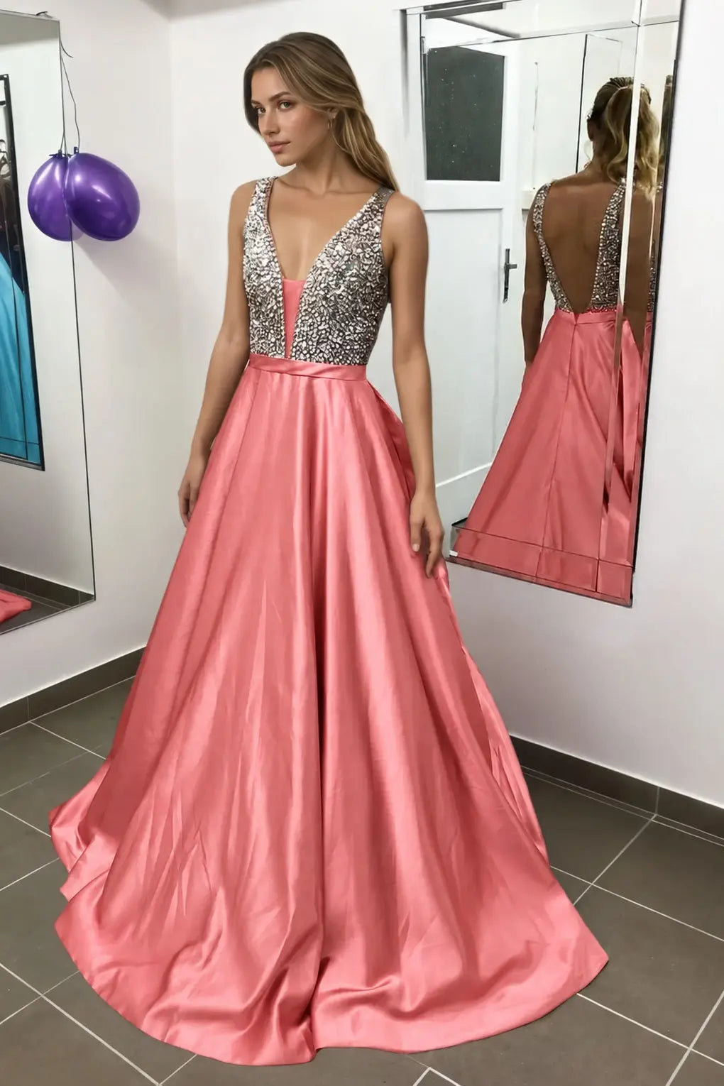 Satin Burgundy Formal Prom Dresses Sparkly Long Princess Evening Gowns
