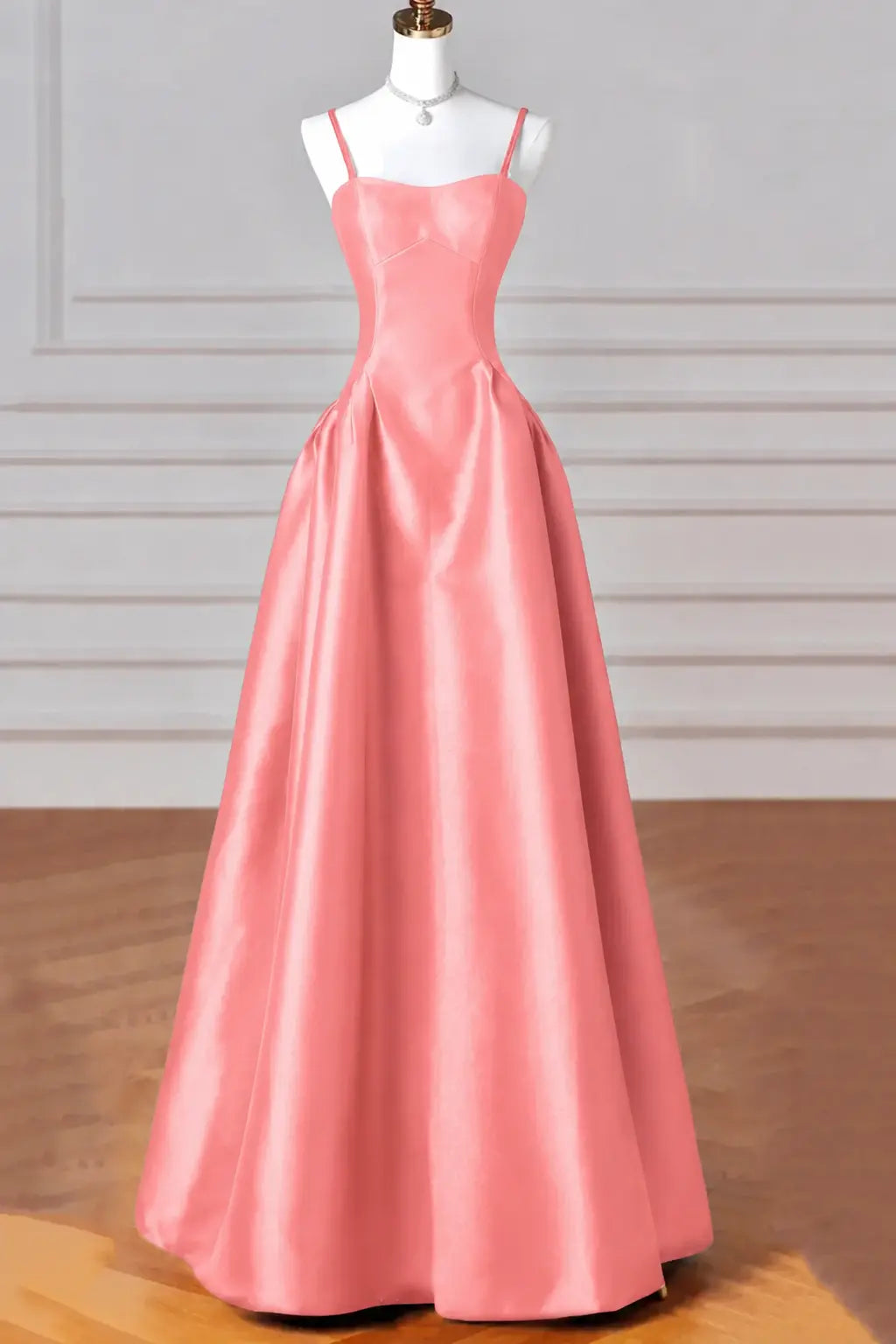 A-Line/Princess Halter Satin Sleeveless Long Prom Dress Black Prom Gown Kaidress