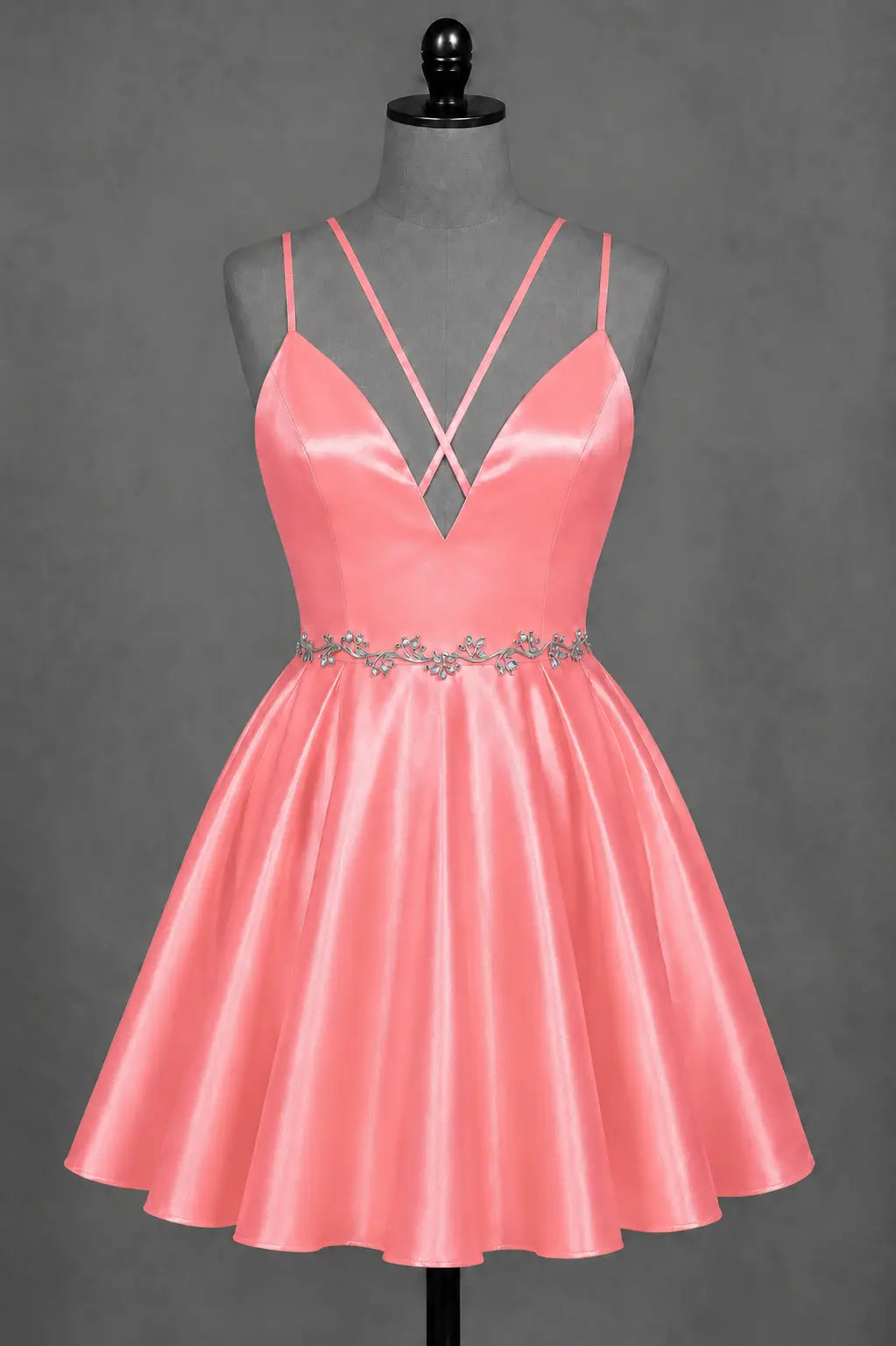 Red V Neck Satin Mini A Line Homecoming Dress With Pockets KAIDRESS