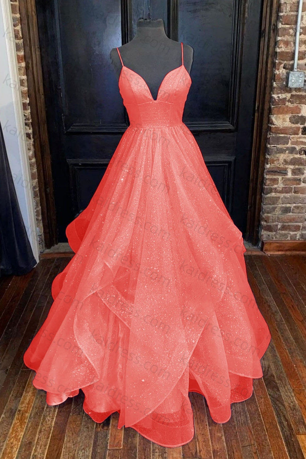 A-line Princess Sweetheart Sleeveless Long/Floor-Length Tulle Sparkling Prom Dress