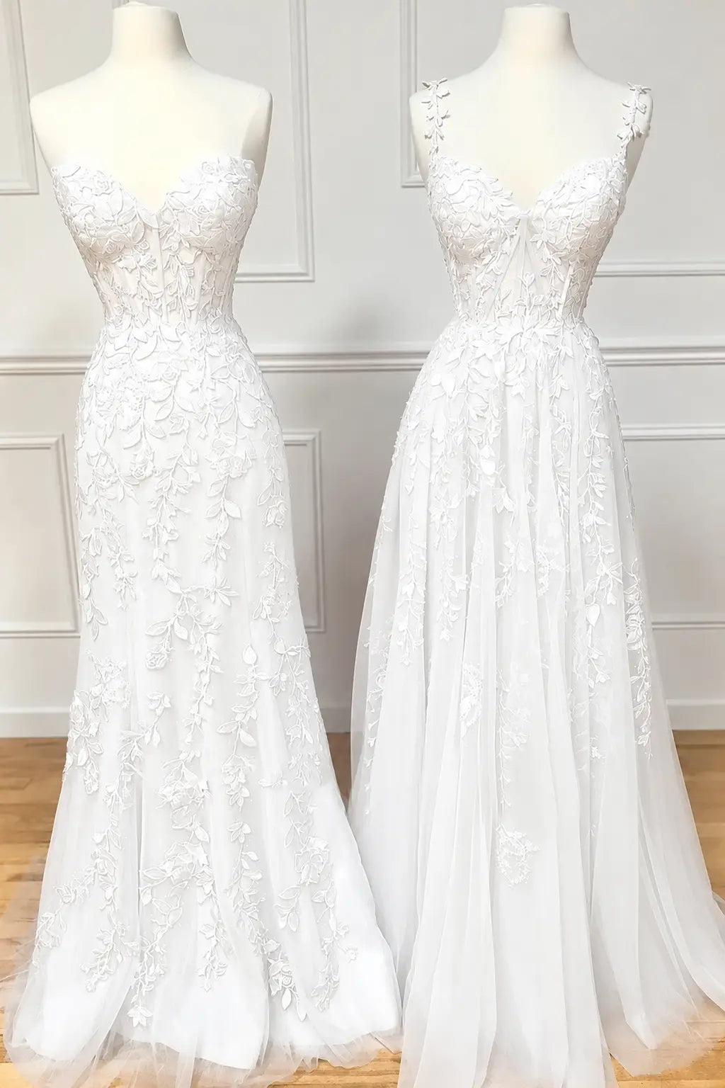 A-line Sweetheart Spaghetti Straps Sweep Train Lace Prom Dress With Beading Kaidress