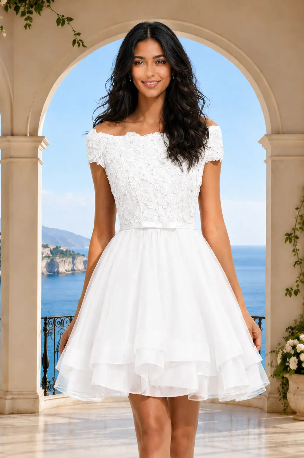 Burgundy Lace Off Shoulder A Line Short Homecoming Dress KAIDRESS