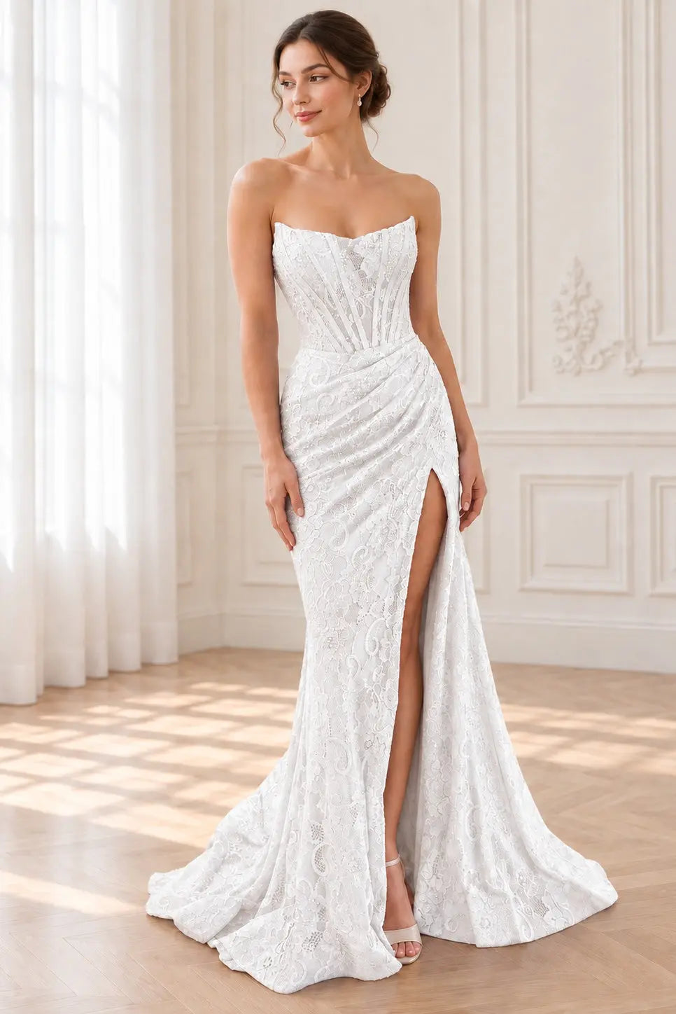 Sheath/Column Off the Shoulder Sleeveless Prom Dresses Long Lace Formal Evening Gowns