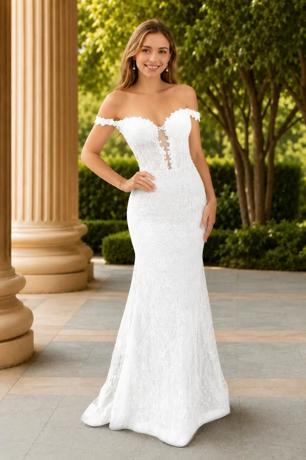 Mermaid Off the Shoulder Navy Lace Prom Dresses Long Evening Dresses KAIDRESS