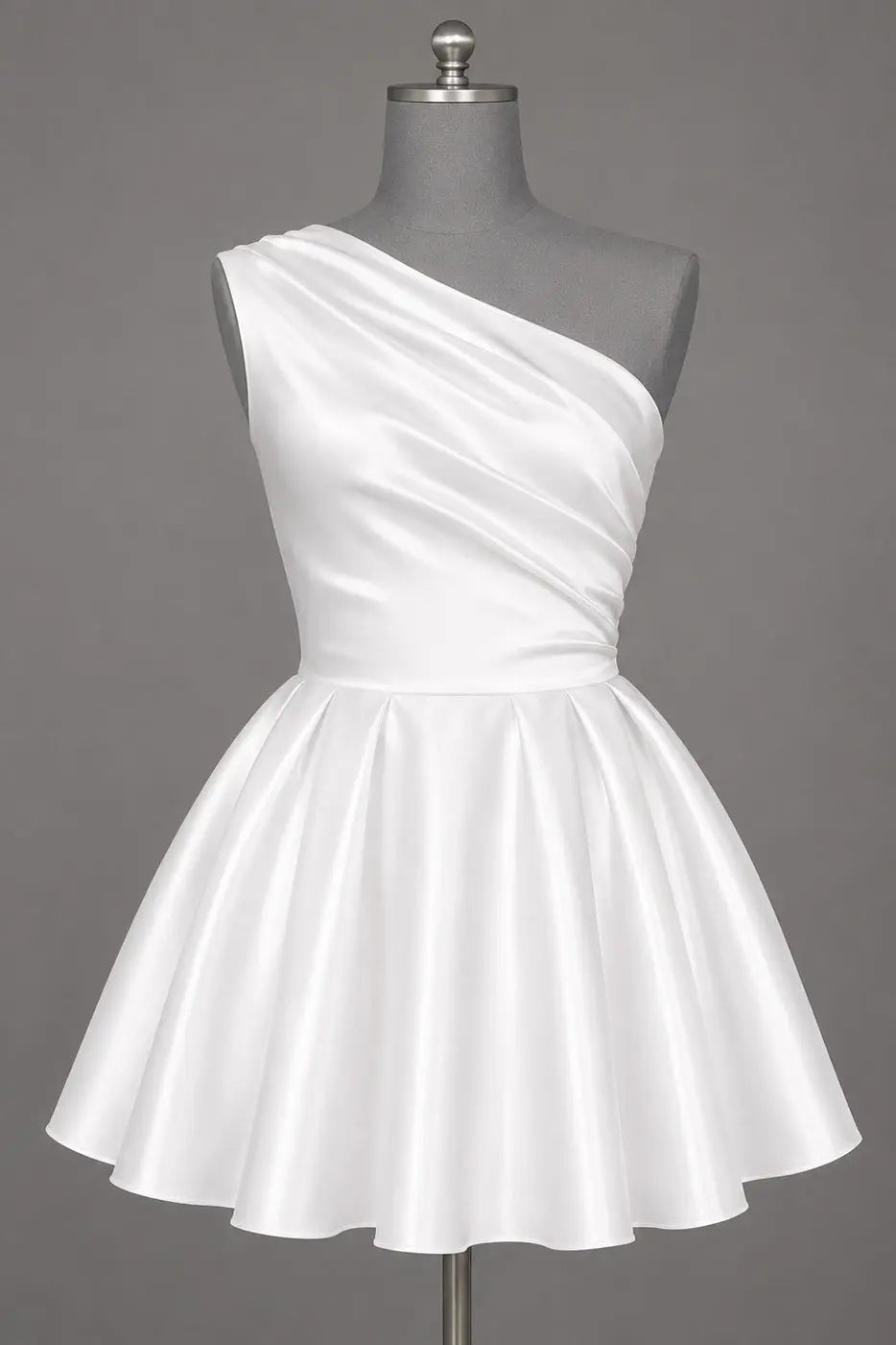 White One Shoulder Satin Mini Homecoming Dress A Line Hoco Dress