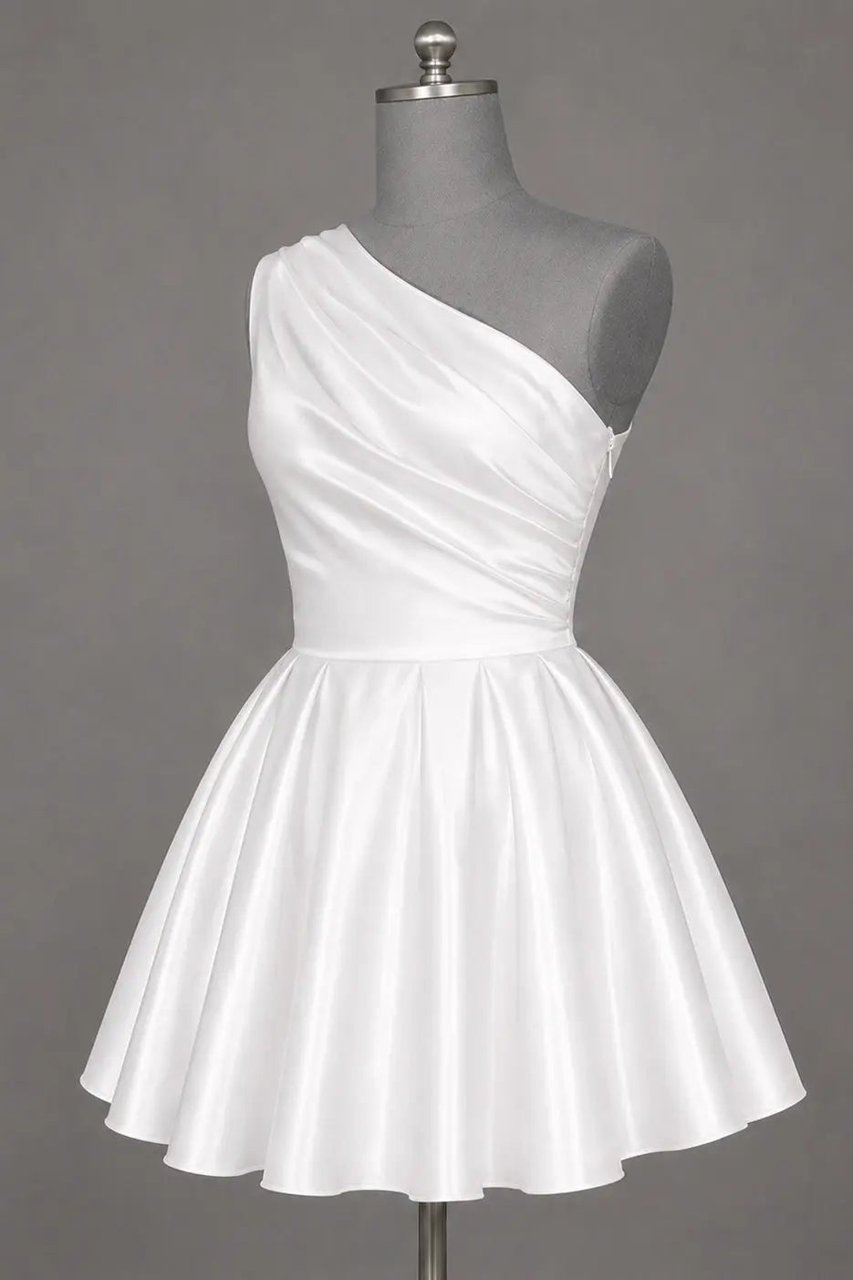 White One Shoulder Satin Mini Homecoming Dress A Line Hoco Dress