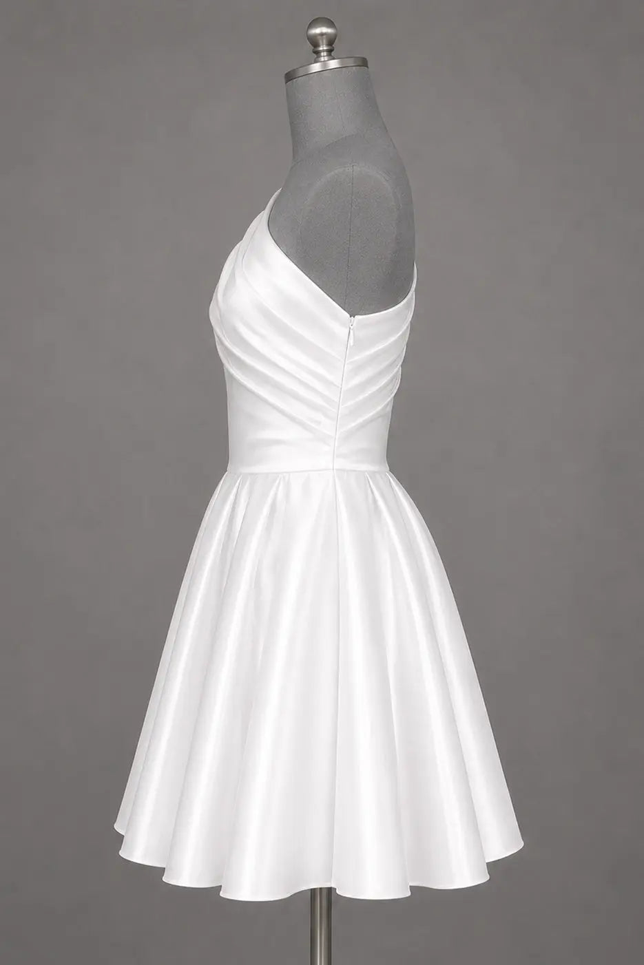 White One Shoulder Satin Mini Homecoming Dress A Line Hoco Dress