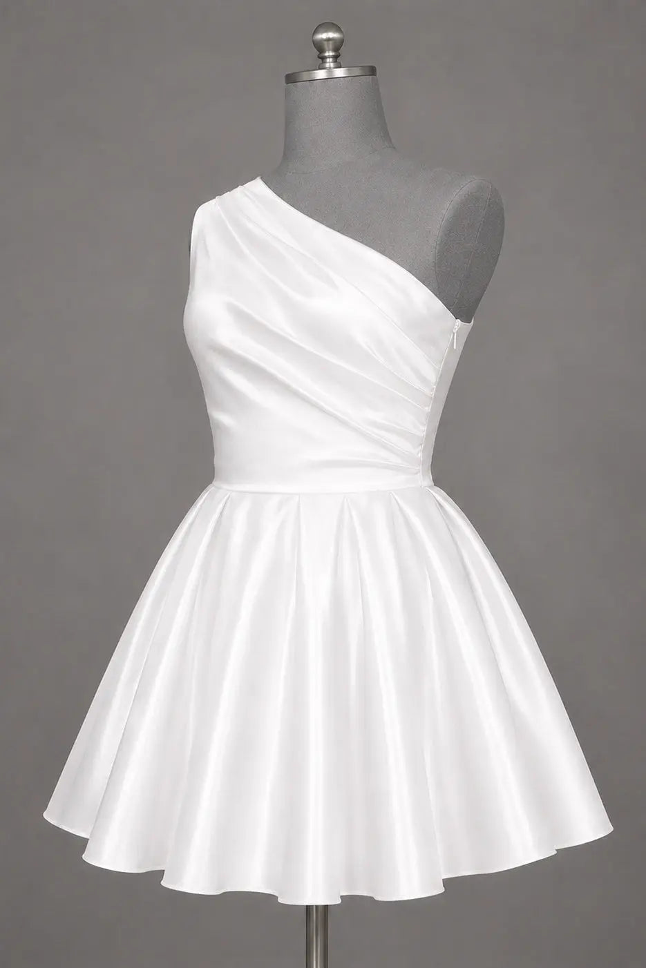 White One Shoulder Satin Mini Homecoming Dress A Line Hoco Dress