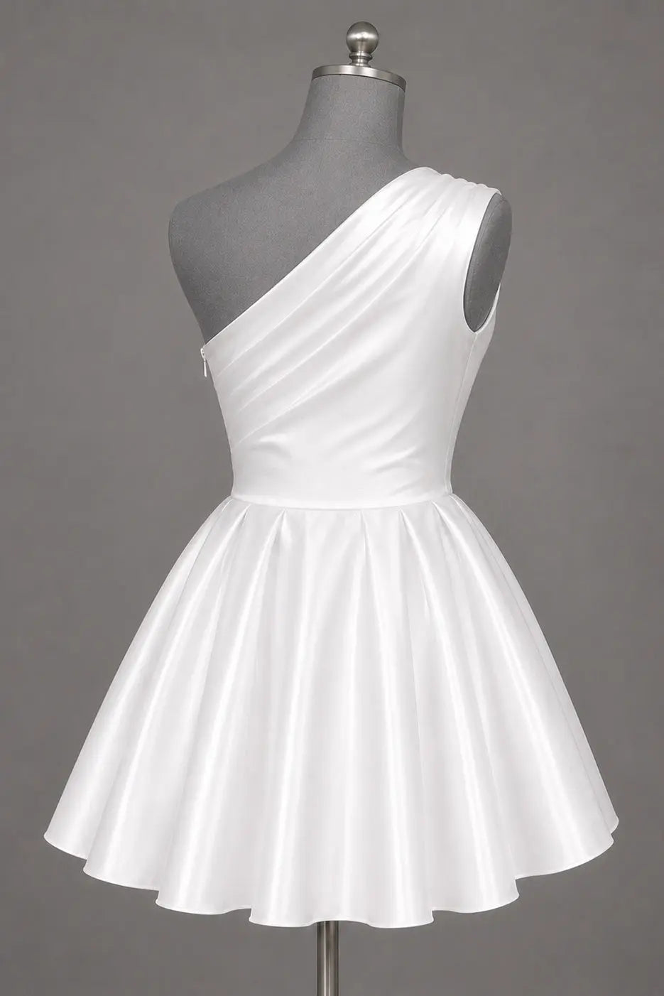 White One Shoulder Satin Mini Homecoming Dress A Line Hoco Dress