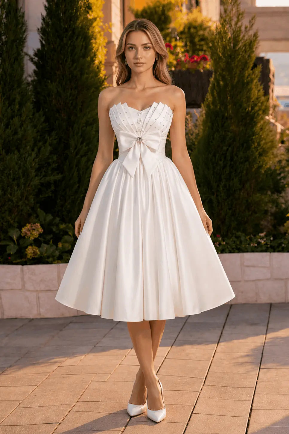 A-line Sweetheart Sleeveless Knee-Length Satin Homecoming Dress with Bow KAIDRESS