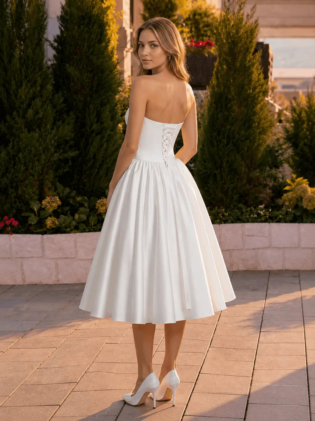 A-line Sweetheart Sleeveless Knee-Length Satin Homecoming Dress with Bow KAIDRESS