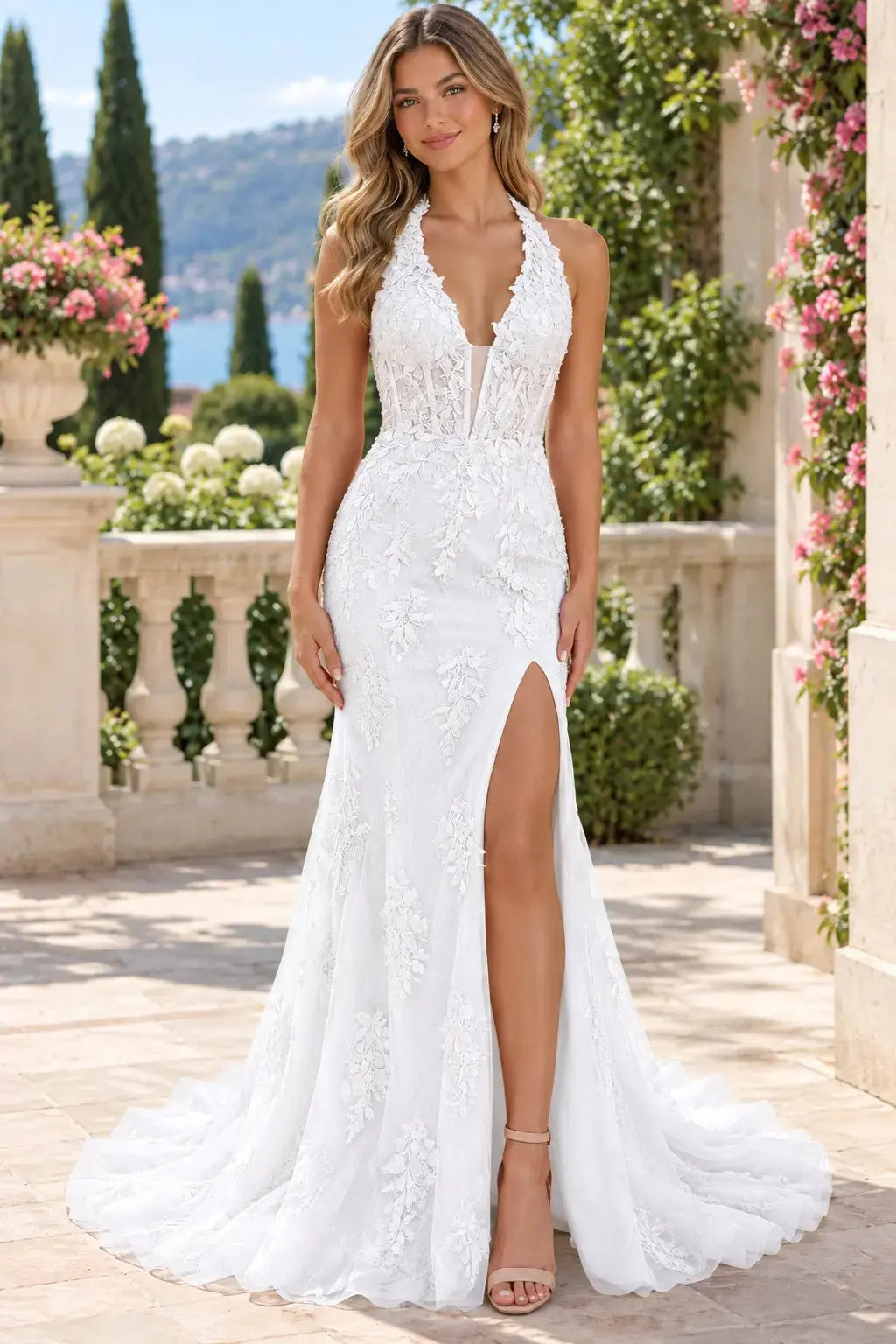 Trumpet/Mermaid V-Neck Tulle Lace Sleeveless Long Prom Dress KAIDRESS