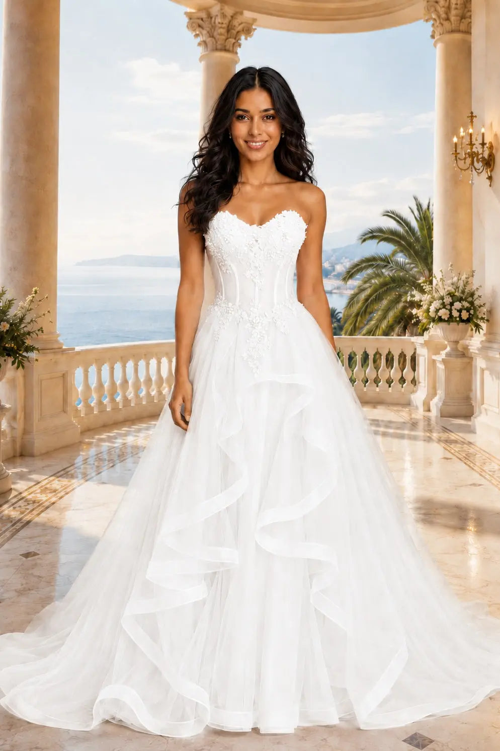A-line/Princess Sweetheart Sleeveless Sweep Train Tulle Prom Dresses With Beading Appliqued KAIDRESS
