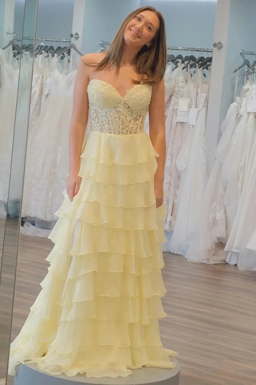 A-line/Princess Chiffon Fuchsia Sweetheart Tiered Ruffles Prom Dress with Slit Applique